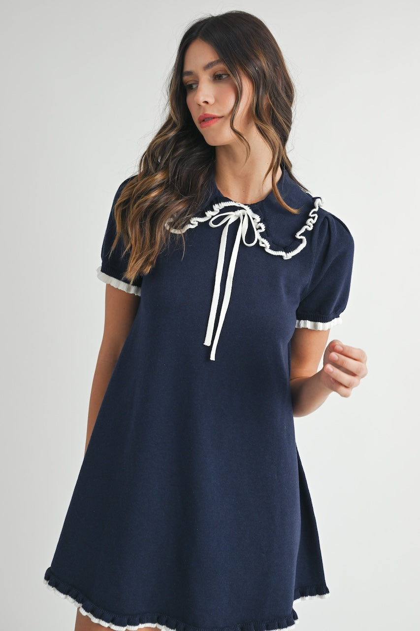 Collared Navy Blue Mini Dress