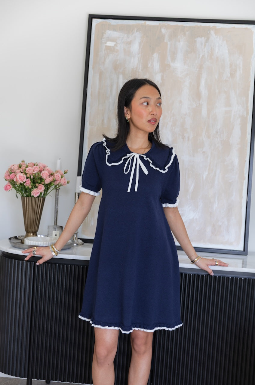 Collared Navy Blue Mini Dress