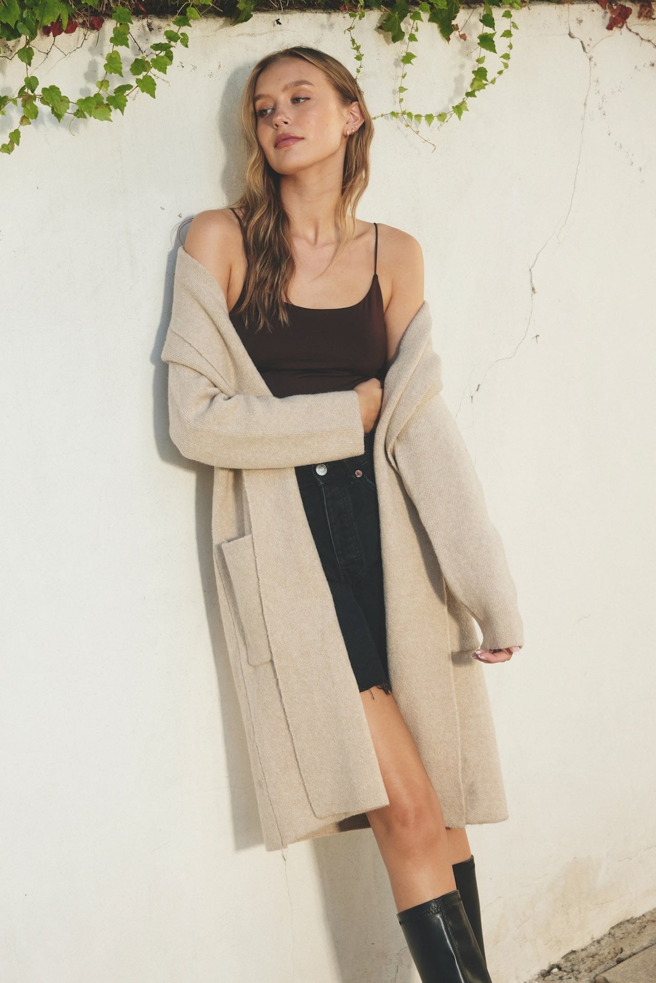 taupe beige long cardigan