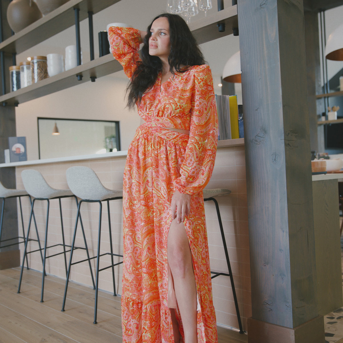 Paisley Orange Maxi Dress L