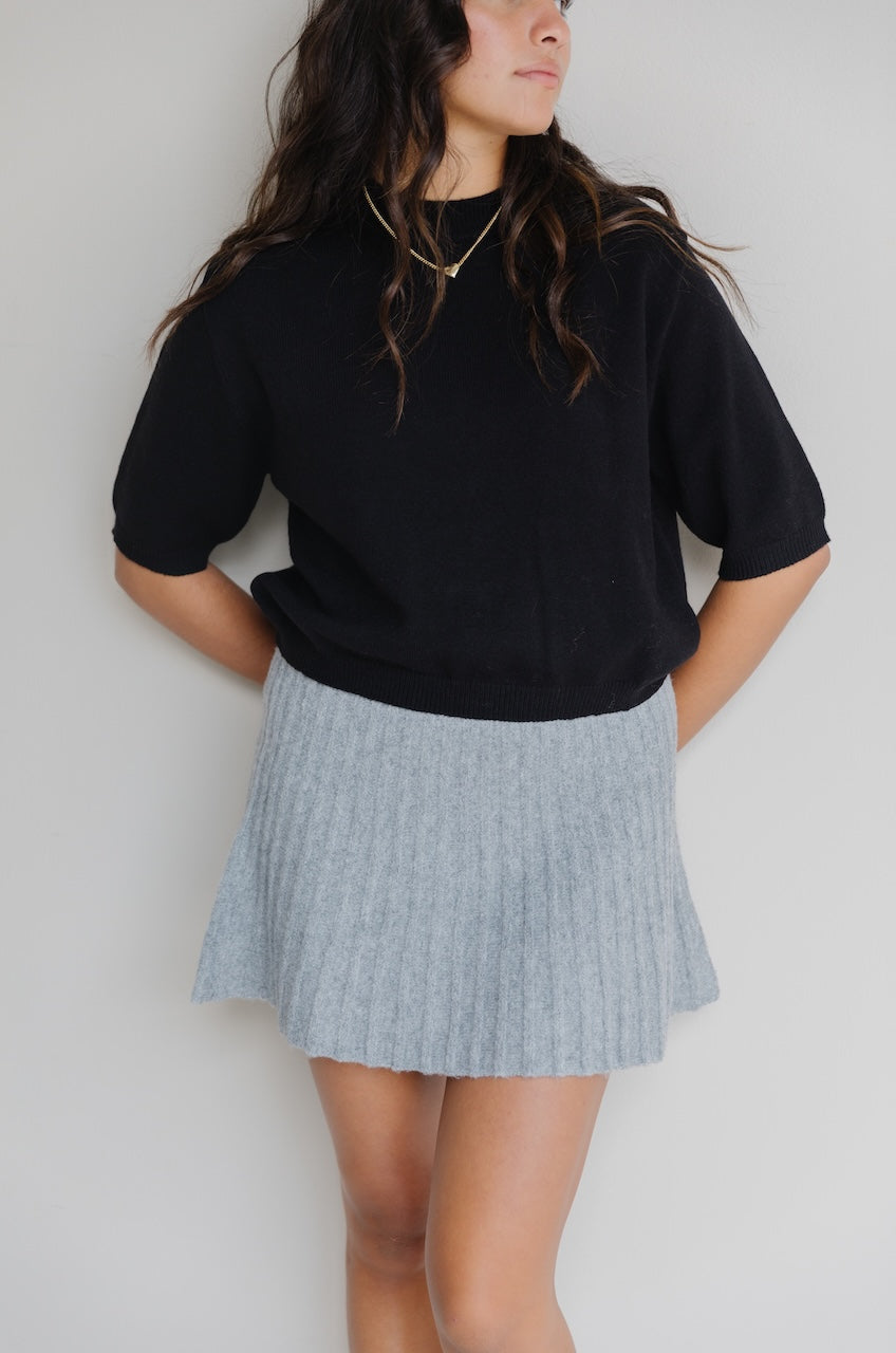Black Puff Short Sleeve Sweater