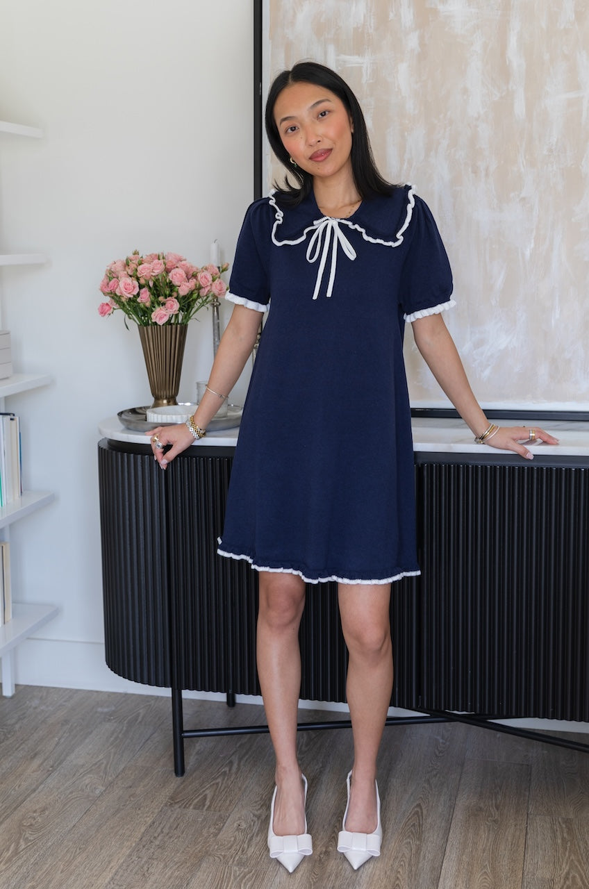 Collared Navy Blue Mini Dress