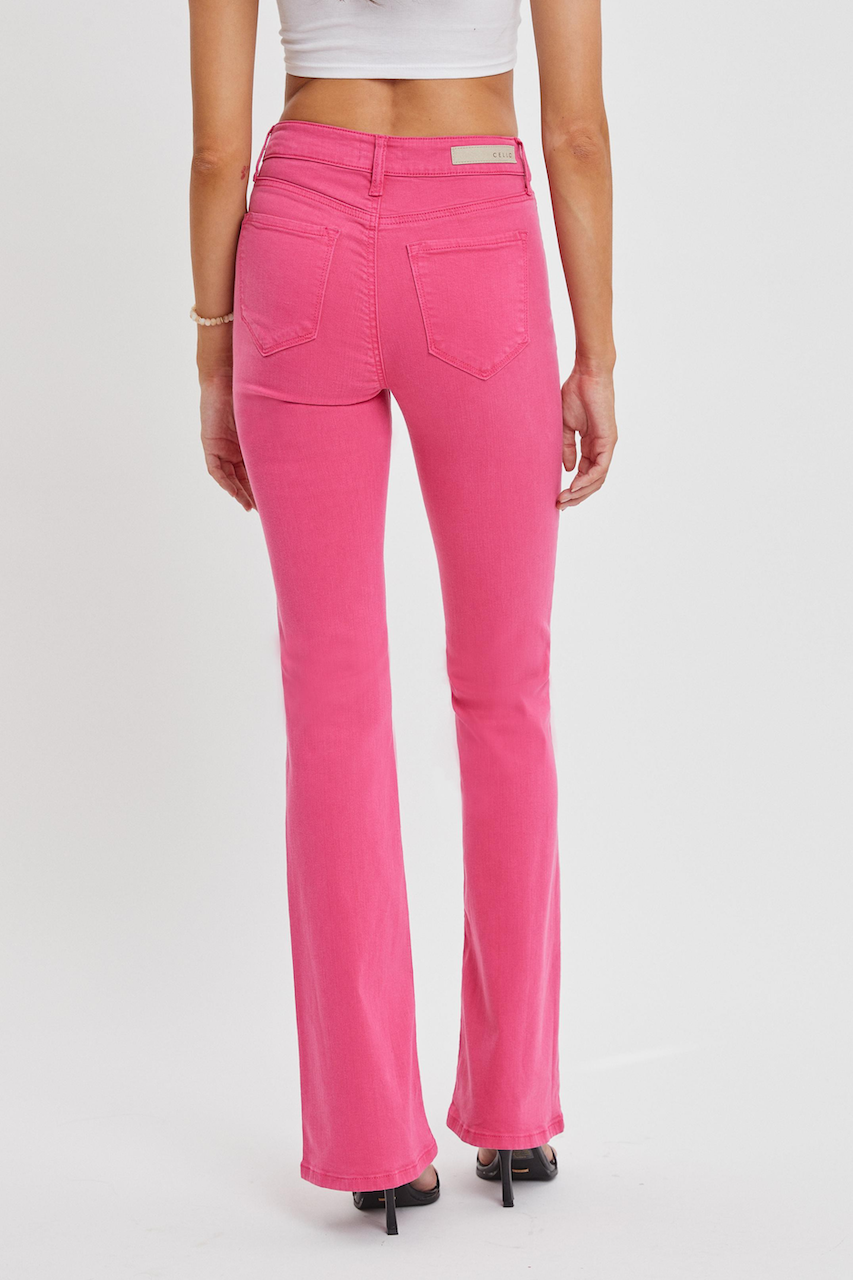 Pink Mid Rise Flare Jean