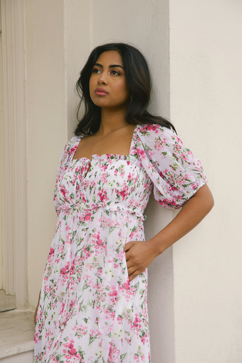 White and Pink Floral Dress