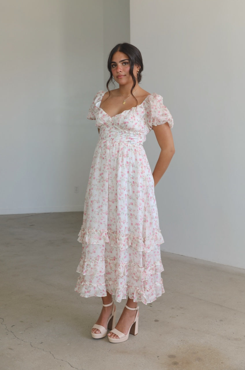 Vienna Ruffle Corset Floral Dress