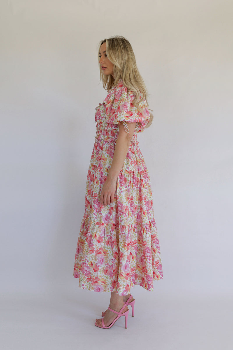 Pink Floral Tiered Dress