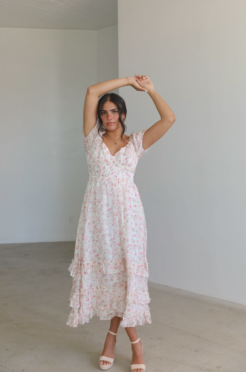 Vienna Ruffle Corset Floral Dress