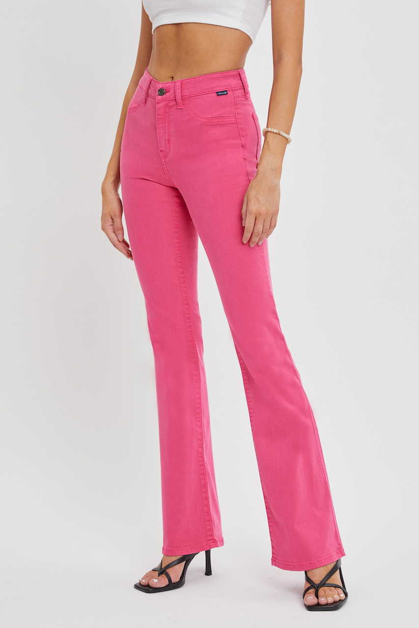 Pink Mid Rise Flare Jean