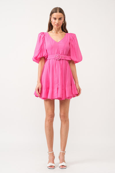 Pink Puff Sleeve Jersey Poplin Mix Maxi Dress