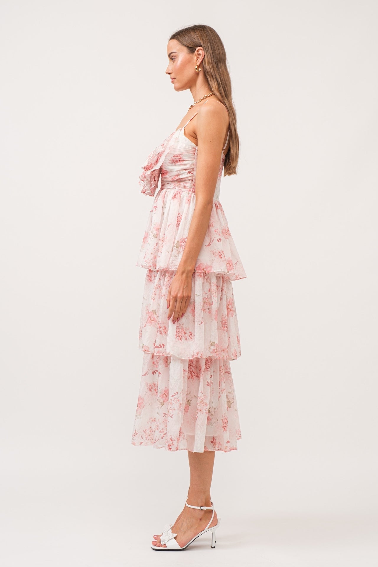 Stassi Floral Tiered Midi Dress