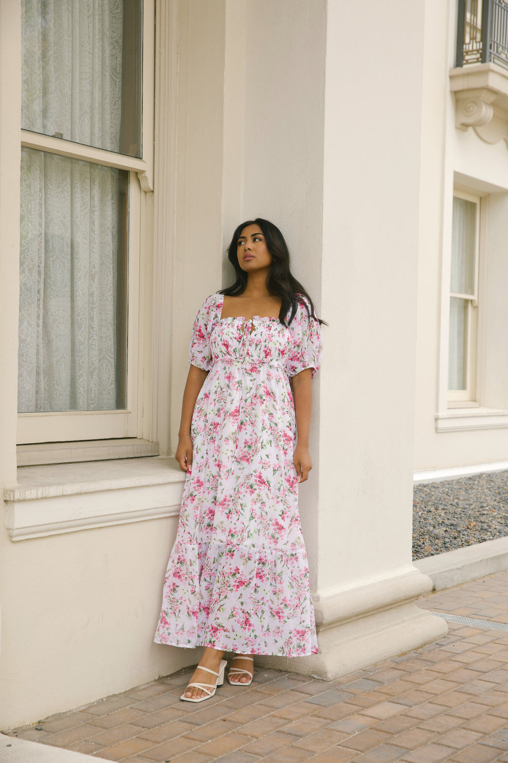 White and Pink Floral Dress