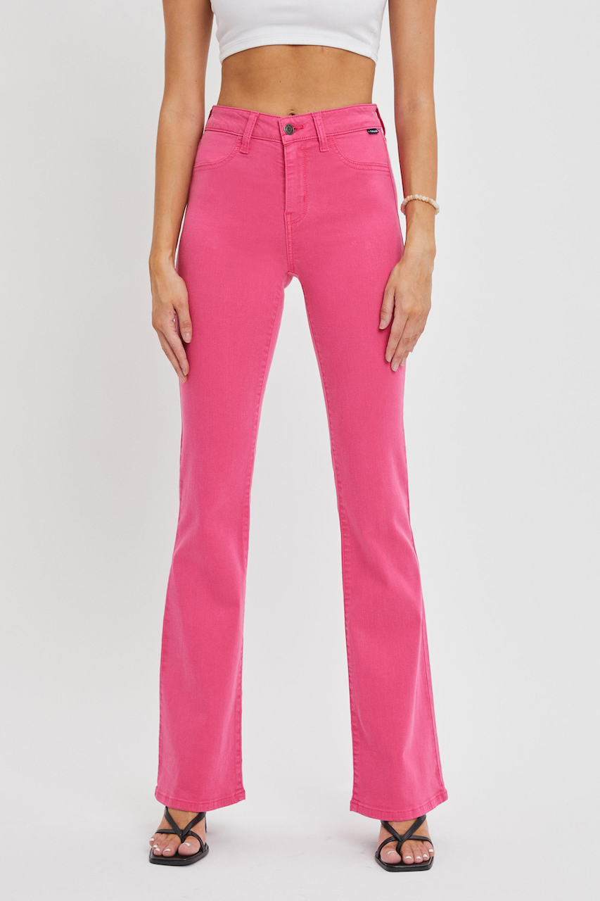 Pink Mid Rise Flare Jean