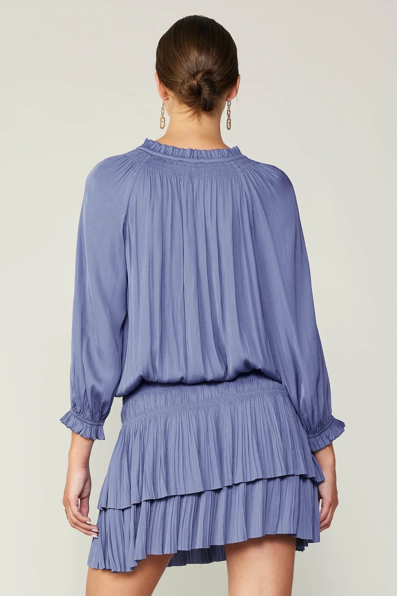 current air dress pleated mini dress with long sleeves