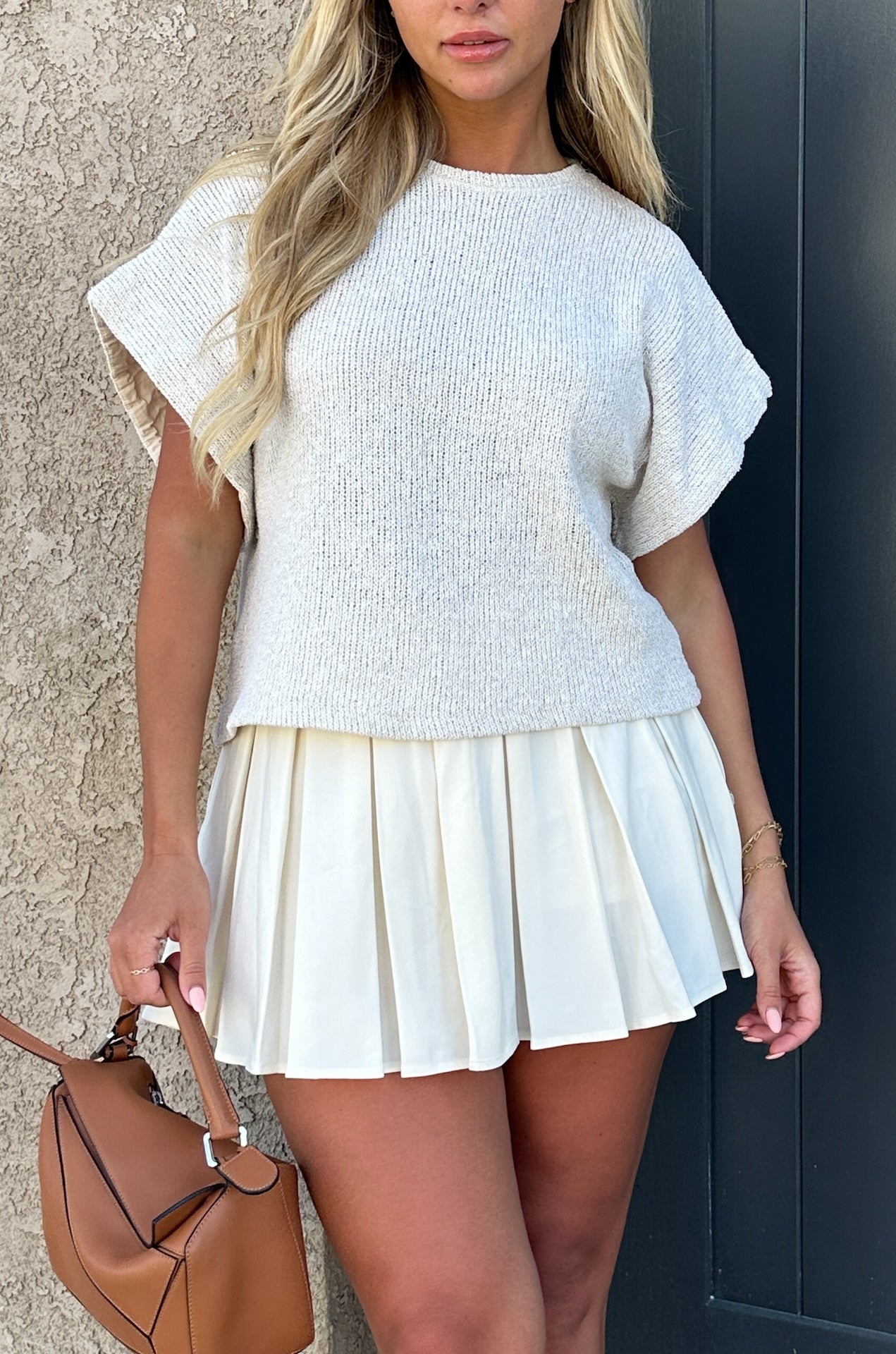 white pleated mini skirt with built in shorts