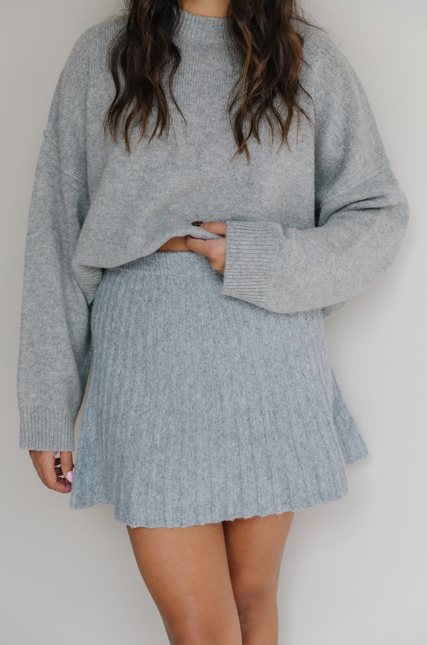 Grey Knit Pleated Mini Skirt