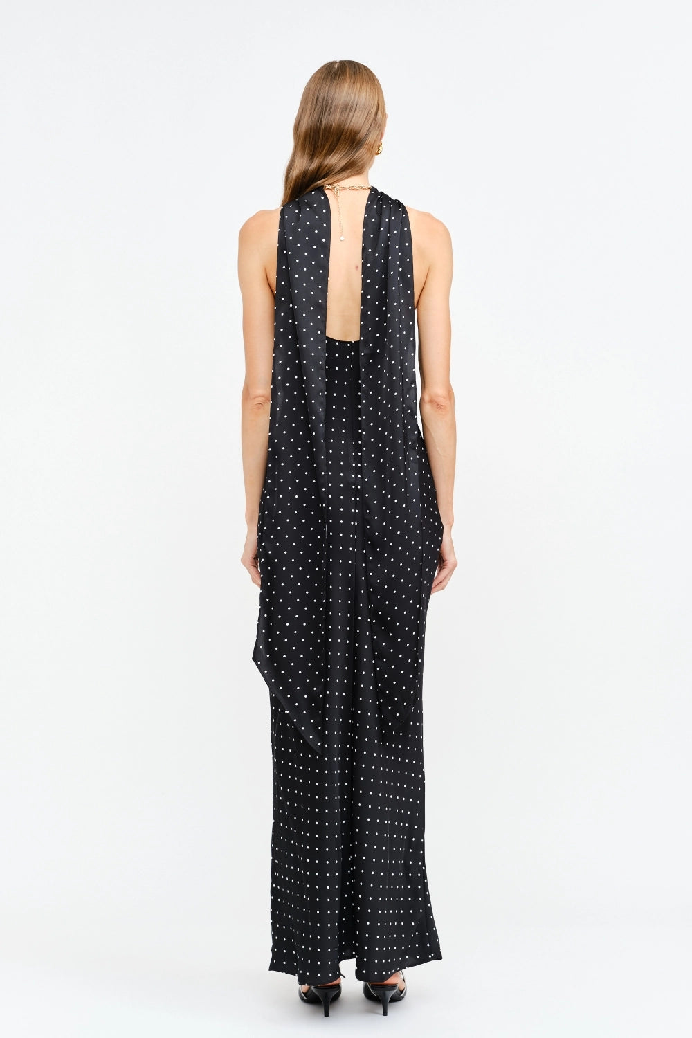 Black Polka Dot Scarf Maxi Dress