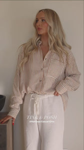 Threaded Pear Brown Dot Print Long Sleeve Button Down Shift PLUS Shirt