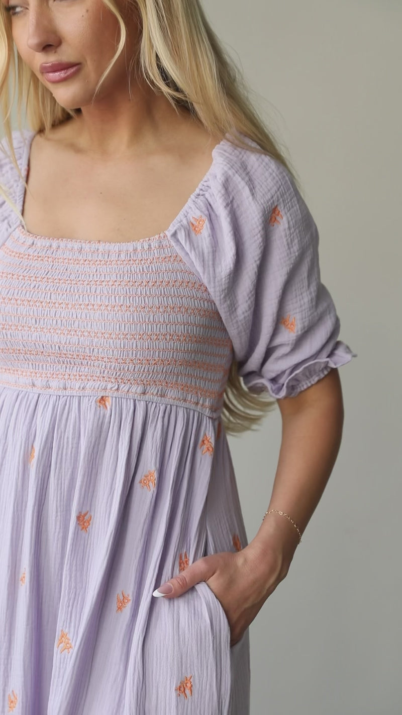 Kaia Lavender Embroidery Dress