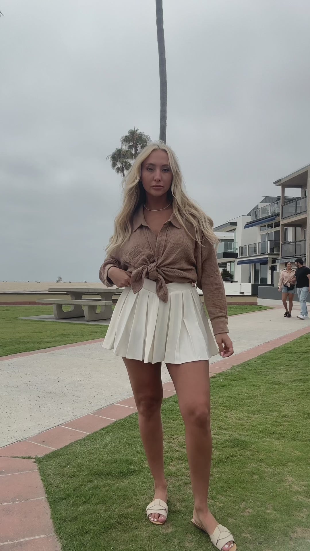 white pleated mini skirt with built in shorts