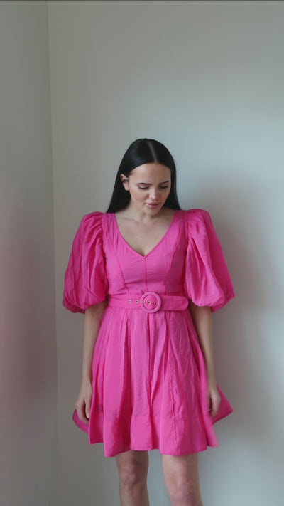 Puff Sleeve Pink Poplin Mini Dress