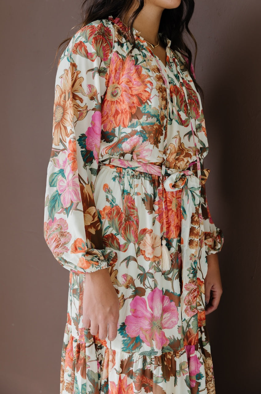 Floral Boho Maxi Dress - Flowy Tiered Long Sleeve