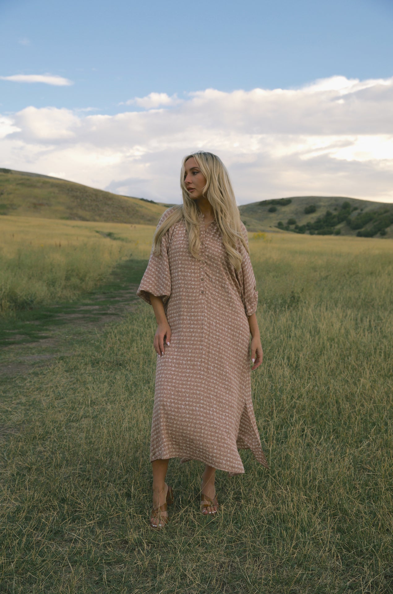 Mauve Printed Midi Dress