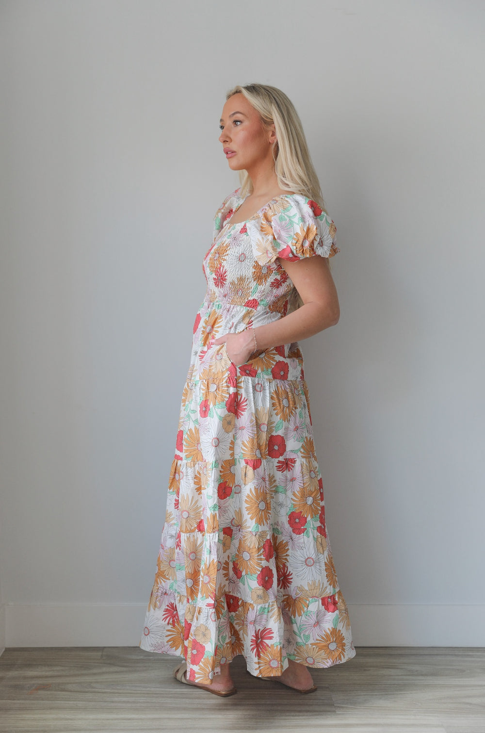 Smocked Floral Long Sleeve Maxi Dress main image 0