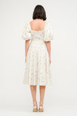 Fit-and-Flare Puff Sleeve Square Neckline Tailored Dress- White Floral