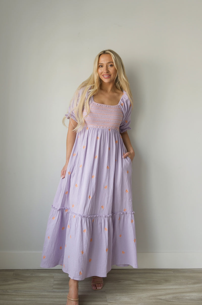 Lisa Embroidered Dress-Lavender