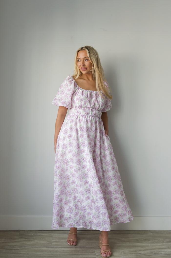 Square Pastel Lavender Cotton Puff Midi dress