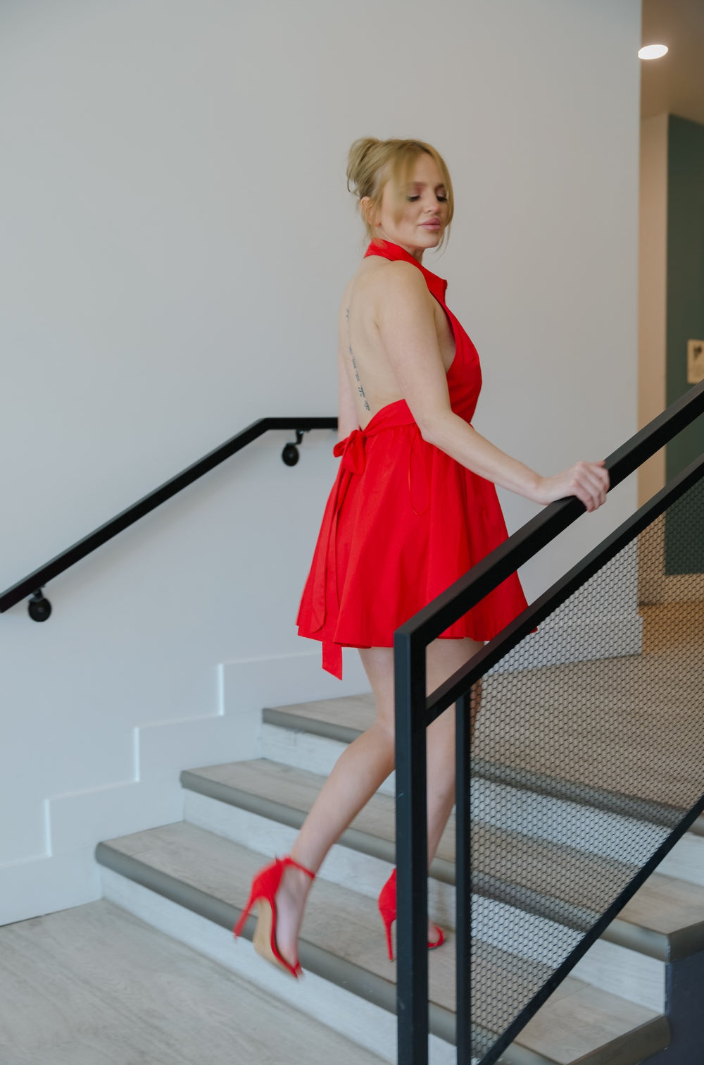 Flared Halter Mini Dress - Deep Red main image 1