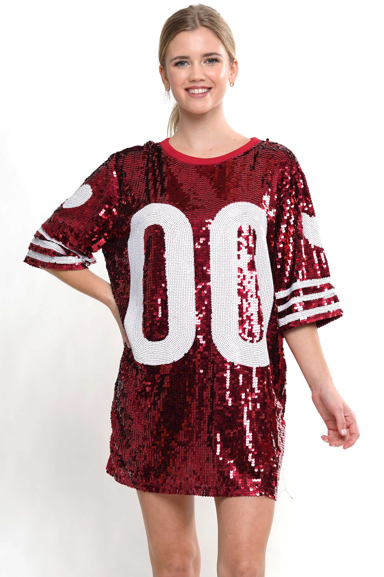 Red Double Zero Sequin Jersey Dress Tunic Dress Top