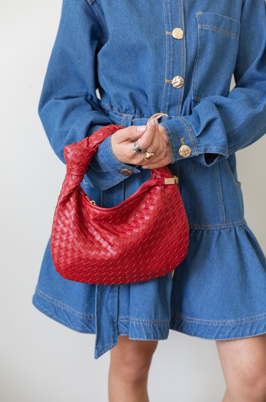 Drew Red Small Woven Bag