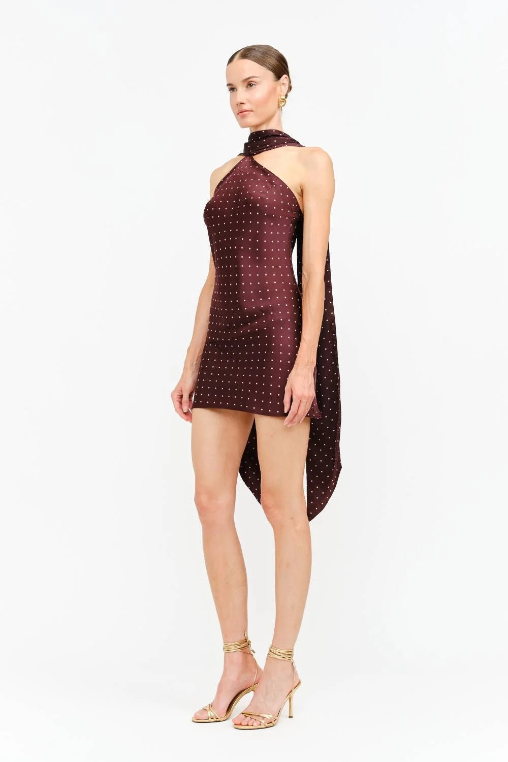 Burgundy Polka Dot Scarf Mini Dress