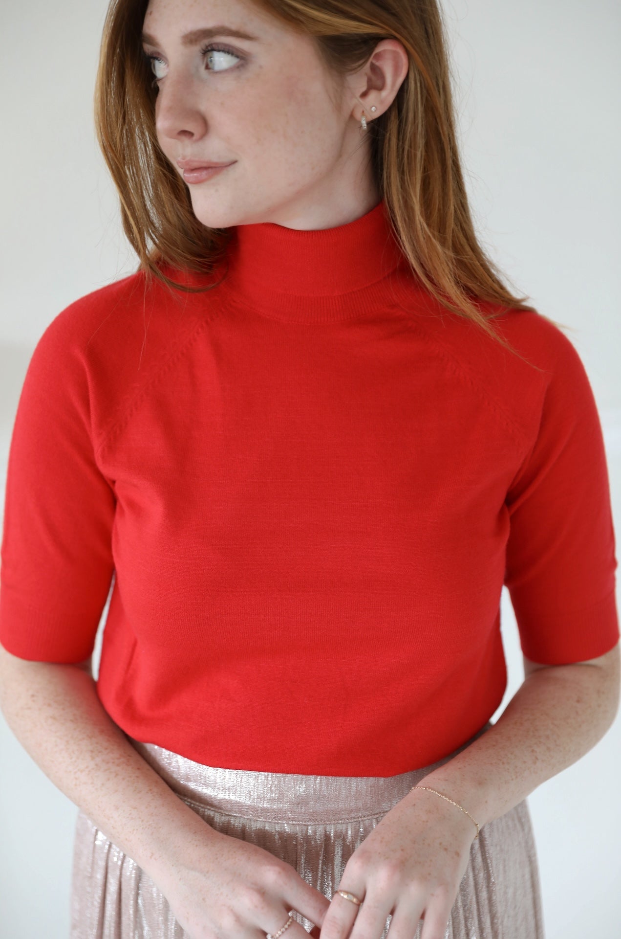 Red Short Sleeve Turtleneck