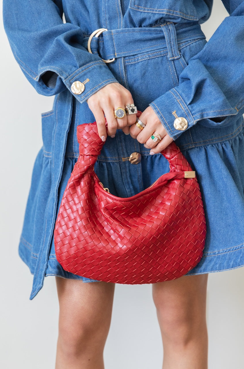 Drew Red Small Woven Bag