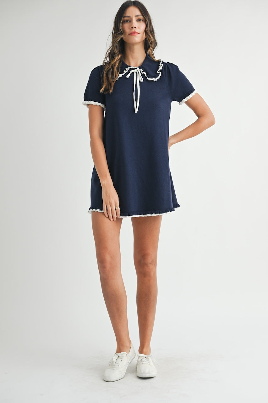 Collared Navy Blue Mini Dress