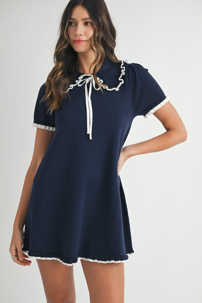 Collared Navy Blue Mini Dress