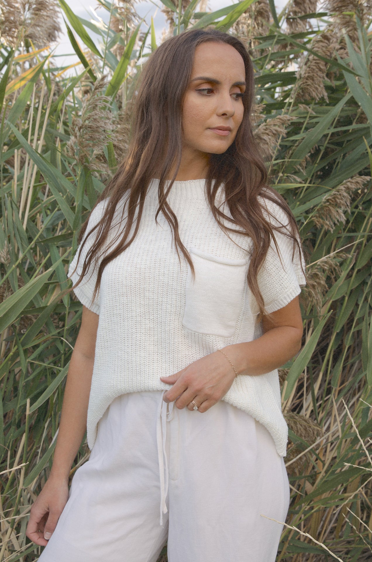 White short sleeve on sale sweater