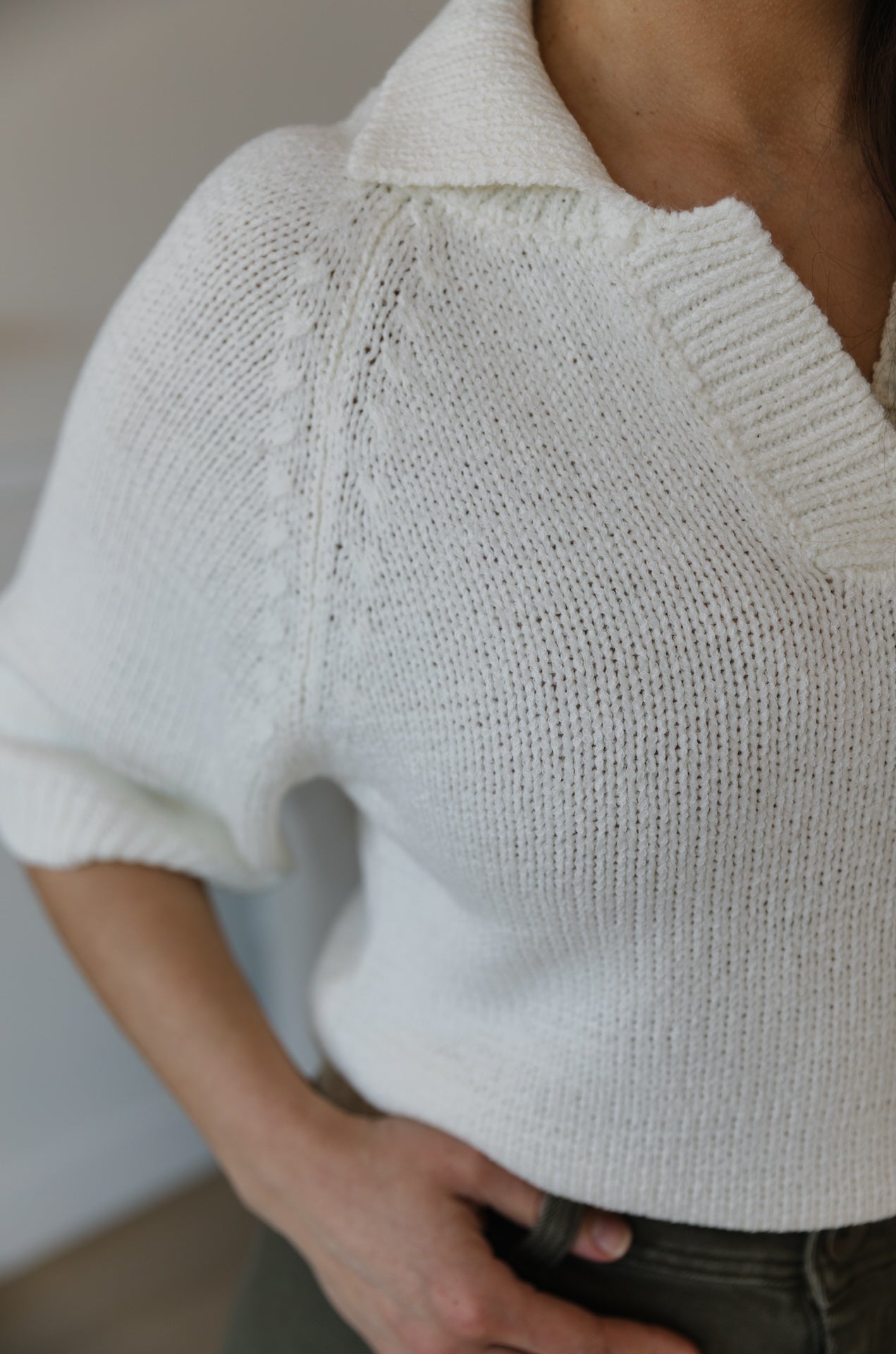 White Short Sleeve Sweater