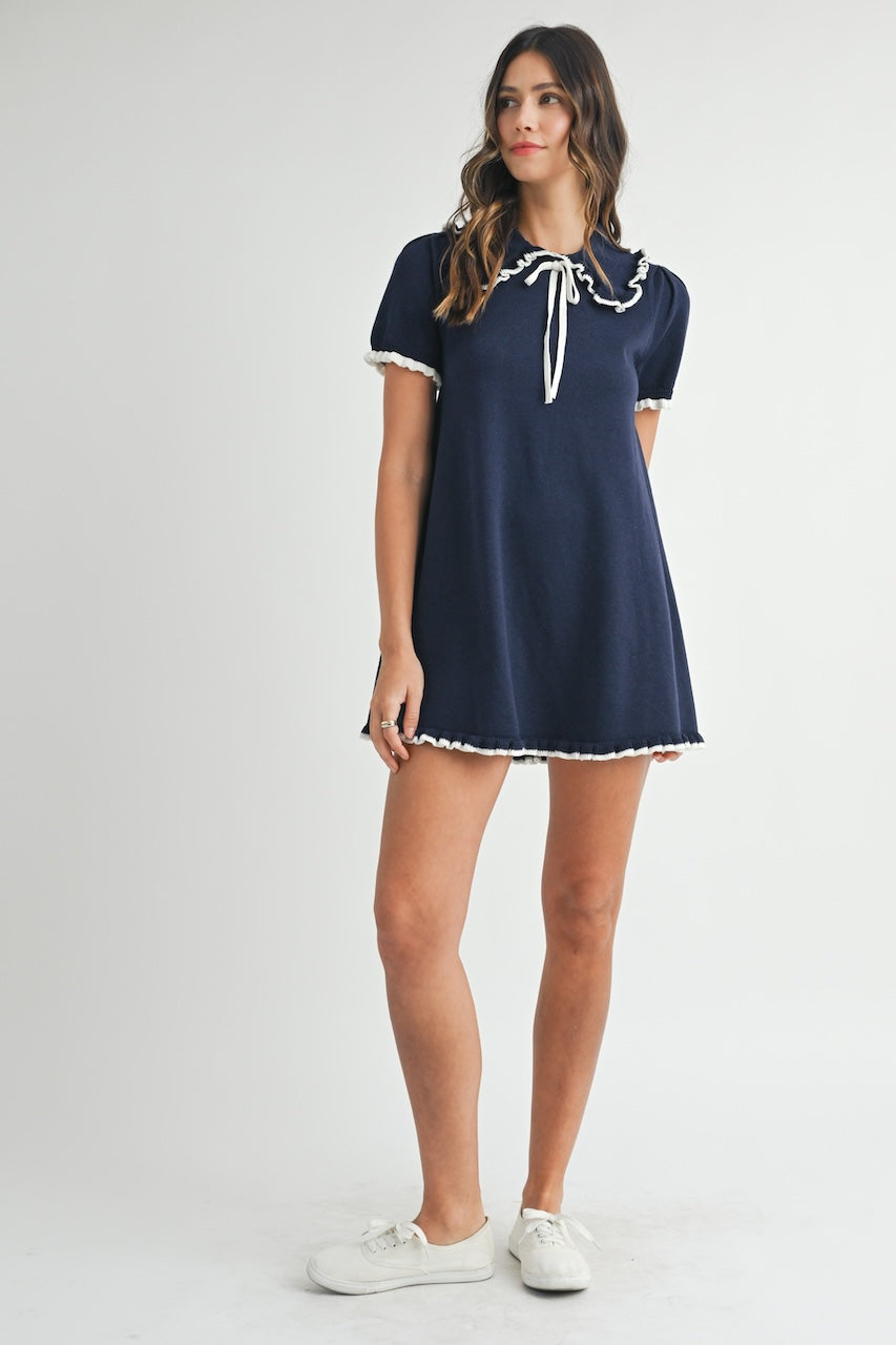 Collared Navy Blue Mini Dress
