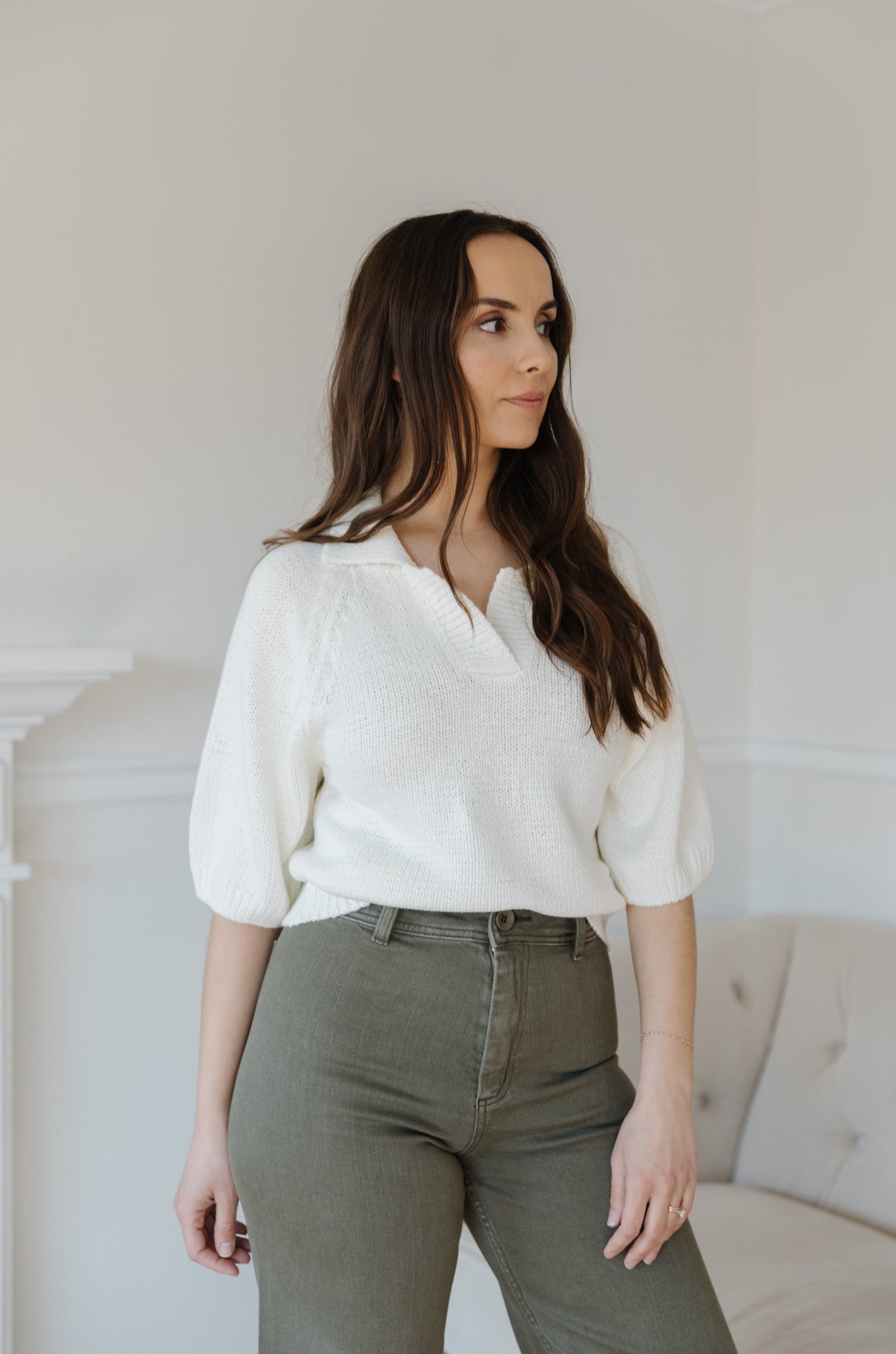 White Short Sleeve Sweater