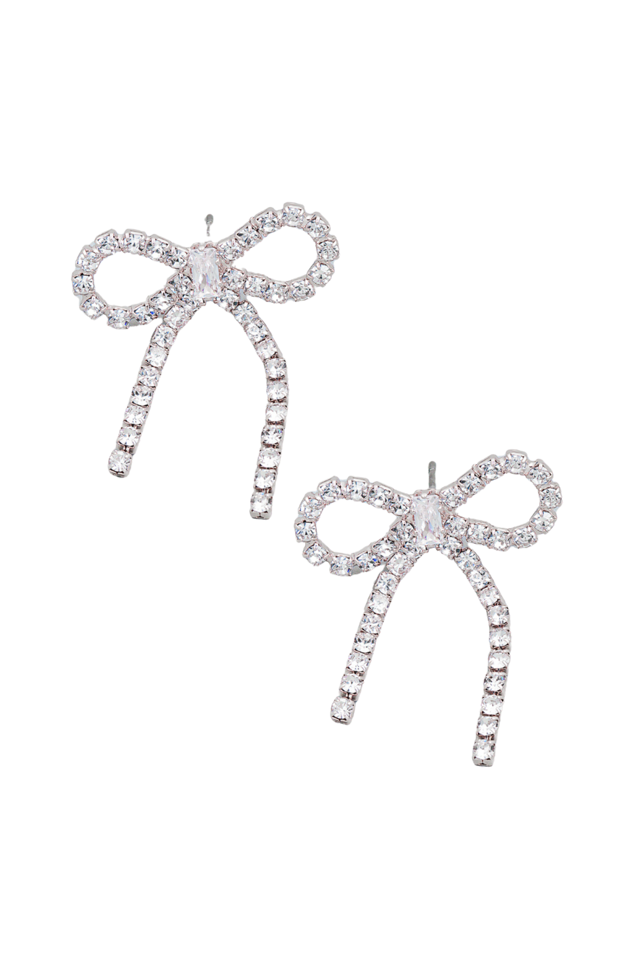 Silver Diamond Bow Earrings