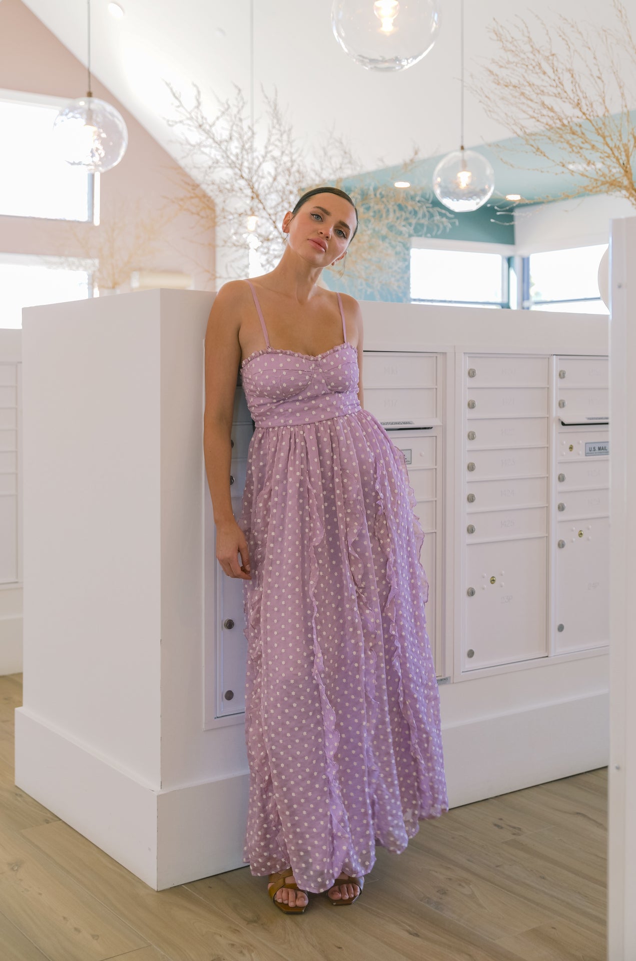 purple Embroidered Daisies Maxi Dress