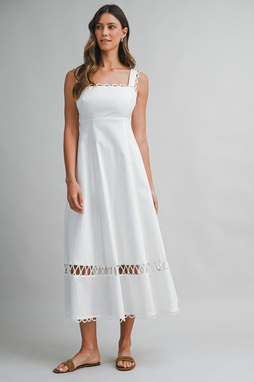 White Linen Midi Dress - L White Linen Midi Dress - L