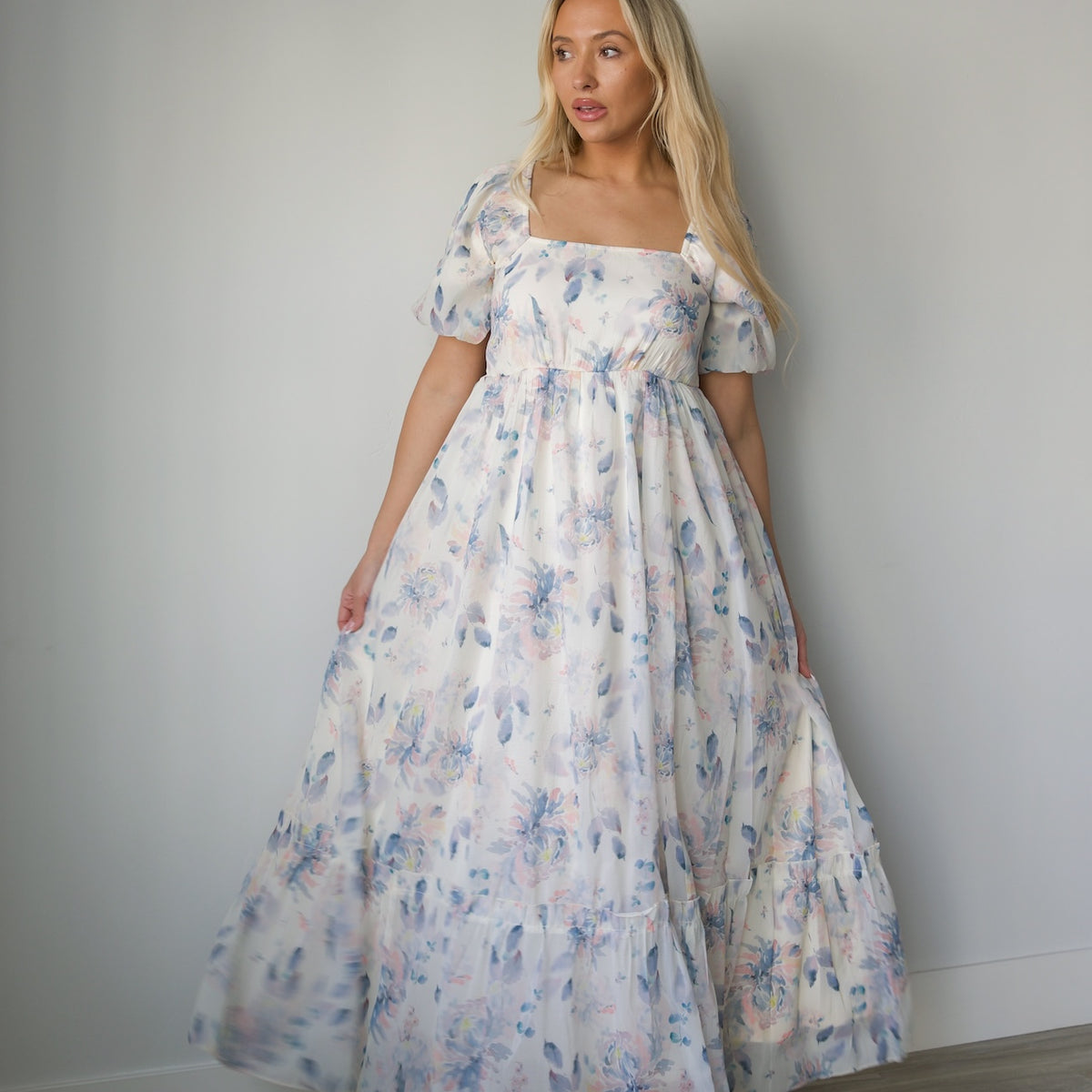Blue Floral Square Neck Floral Dress Blue Floral Square Neck Floral Dress