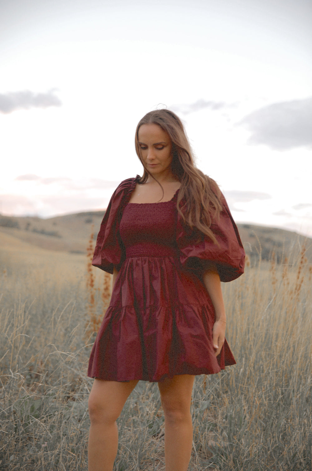 Brown Pure Cotton Smocked Dress With Embroidered Shrug