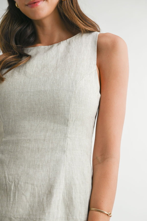 Linen Scallop Button Detail Mini Dress