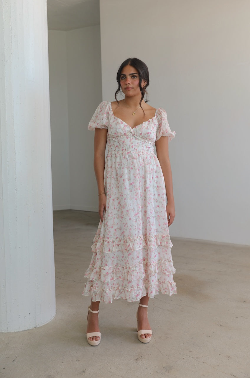 Vienna Ruffle Corset Floral Dress