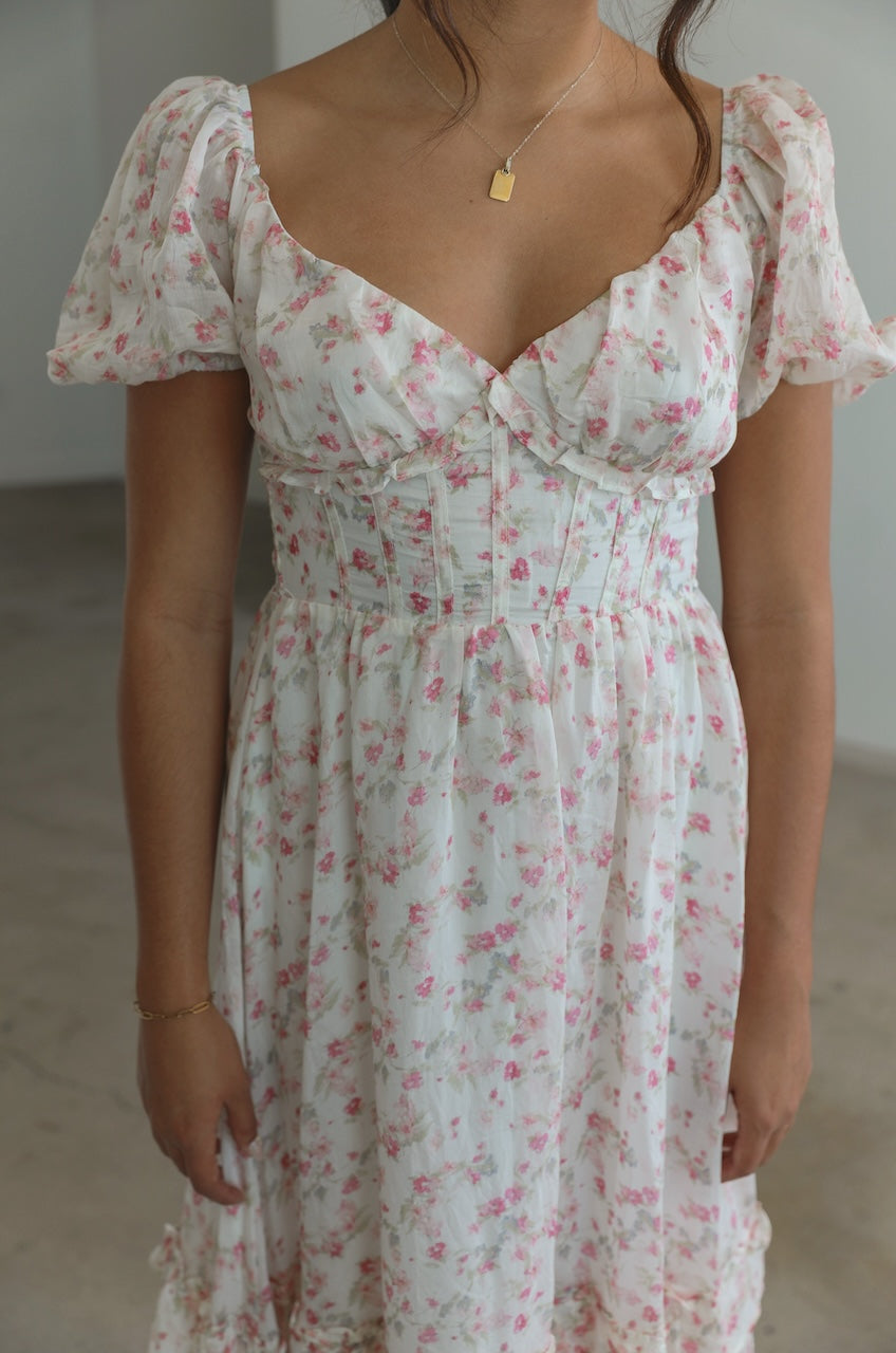 Vienna Ruffle Corset Floral Dress